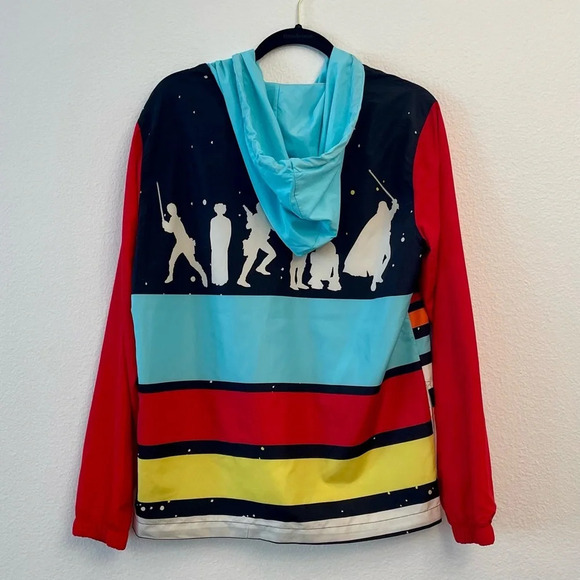 New Disney Parks Star Wars Windbreaker Jacket Size Small Striped Logo Red Blue - Picture 3 of 11